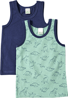 Unterhemden mit Dino-Muster, grün + blau, Gr. 98/104, 2 St
