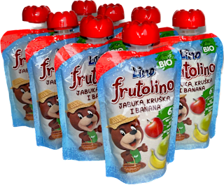 frutolino EKO kašica jabuka, kruška i banana, 6+ mj., XXL Lino
