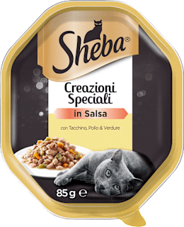 Cibo umido per gatti in salsa con tacchino, pollo e verdure Creazioni Speciali Sheba