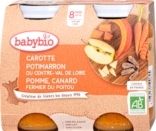 bio příkrm dýně, mrkev a jablko s kachním masem 2x200 g babybio