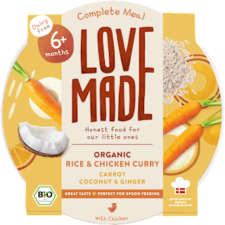 Menü Curry Reisgericht Karotte, Hähnchen, Kokos, Ingwer, ab 6 Monaten LoveMade Organics