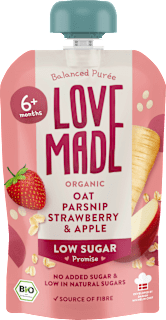 Quetschie Haferbrei, Pastinake, Erdbeere und Apfel, ab 6 Monaten LoveMade Organics