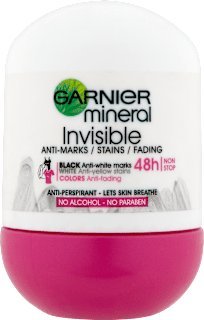 Minerálny guľôčkový antiperspirant Invisible Protection Black White Colors GARNIER mineral
