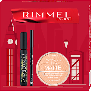 Set cadou Mascara Extra 3D Lash + Pudră Stay Matte + Creion Soft Kohl RIMMEL LONDON