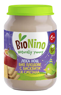 Био пюре Лека нощ плодове с бисквити и сметана, 6+м BioNino