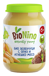 Био пюре зеленчуци с ориз и агнешко месо, 6+м BioNino