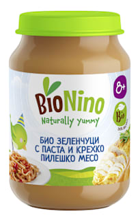 Био пюре зеленчуци с паста и крехко пилешко месо, 8+м BioNino