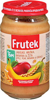 Voćna kašica – jabuka, kruška i banana sa pšeničnim i zobenim pahuljicama , 6+mj. Frutek