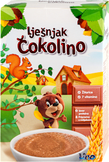 Lešnik Čokolino, Instant pahuljice od žitarica, čokolade i lešnika, od 1. godine Lino