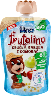 Kašica u vrećici kruška, jabuka i komorač, 6+ mj. Lino