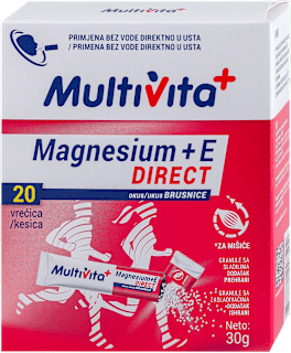 Magnesium + vitamin E DIRECT - ukus brusnica, 20 kesica  Multivita
