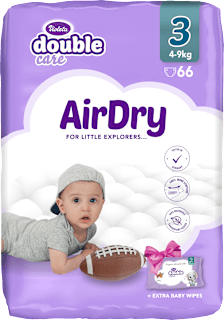 double care AirDry pelene 3 midi (4 – 9 kg) + vlažne maramice 40 kom. Violeta