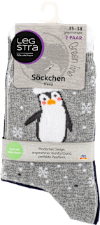 Sosete trend gri si albastru inchis cu model pinguin, marime 35 - 38 Legstra