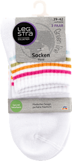 Socken Trend Crew weiß und pink, Gr. 39 - 42 (2 Paar) Legstra