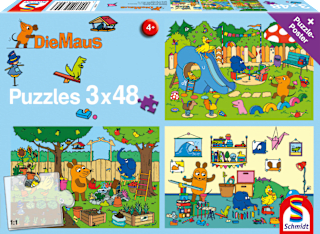Puzzle Ein Tag mit der Maus, 3x48 Teile Schmidt Spiele