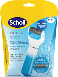 Expert Care  elektrický strojek na pedikúru modrý + 2 náhradní hlavice Scholl