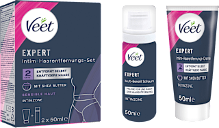 Intimbereich Set Expert, Enthaarungscreme & Multi-Benefit-Schaum (2x50 ml) Veet