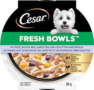 Nassfutter Hund mit Ente, Reis & Karotten, fresh bowls Cesar