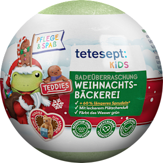 Kinder Badezusatz Badebombe Überraschung Weihnachtsbäckerei Teddies tetesept