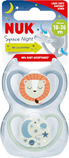 Schnuller Space Night Silikon, blau/mint, ab 18 Monate NUK