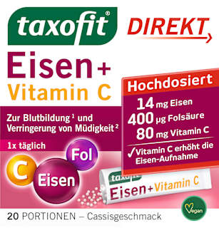 Eisen + Folsäure + Vitamin C direkt Granulat (20 Stück) taxofit