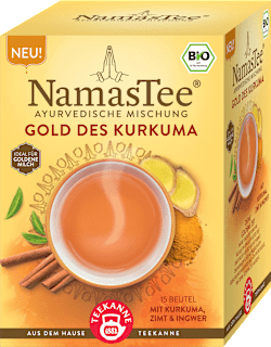 Bio Koreninovo-bylinný čaj NamasTee Gold Des Kurkuma  Teekanne