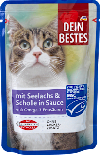 Nassfutter Katze mit Seelachs & Scholle in Sauce, MSC-zertifiziert Dein Bestes