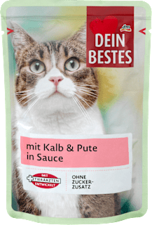 Popolna hrana za odrasle mačke s teletino in puro v omaki DEIN BESTES