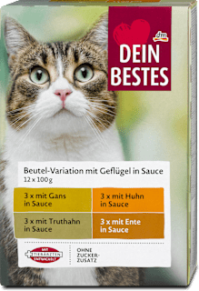 Nedves eledel válogatás felnőtt macskáknak szárnyassal szószban, multipack Dein Bestes