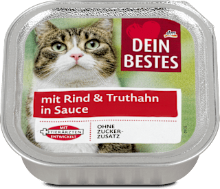 Hrană umedă pentru pisici in sos cu aromă de vită si curcan Dein Bestes