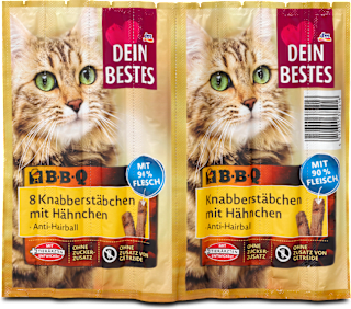 Jutalomfalat-rudacskák macskáknak, BBQ-ízesítésű, csirkével Dein Bestes