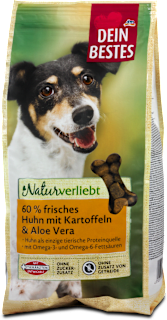 Granuly pre psy Naturverliebt, 60 % kuracie mäso so zemiakmi a Aloe vera Dein Bestes