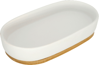 Ablageschale aus Keramik & Bambus, weiß Soapland