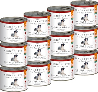 Nassfutter Hund mit Bio Rind sensitiv getreidefrei, Multipack (12x200 g) Defu