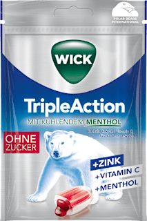 Bonbon, Triple Action mit Menthol, gefüllt, zuckerfrei WICK