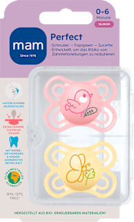 Schnuller Perfect Silikon, rosa/gelb, 0-6 Monate mam