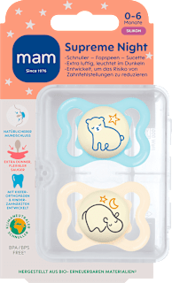 Schnuller Supreme Night Silikon, blau/creme, 0-6 Monate mam