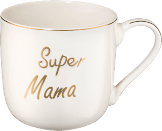 Kaffeebecher Jumbo "Super Mama", weiß-gold Dekorieren & Einrichten