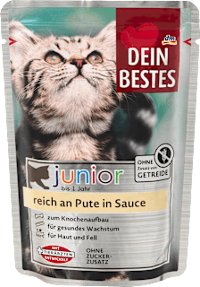 Nassfutter Katze junior reich an Pute in Sauce Dein Bestes