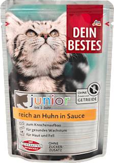 Nassfutter Katze junior reich an Huhn in Sauce Beutel Dein Bestes