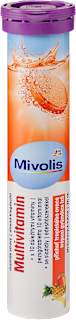 Multivitamin étrend-kiegészítő pezsgőtabletta édesítőszerekkel, trópusi gyümölcs ízű Mivolis