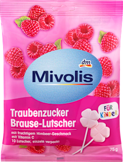 Šumeća lizalica od grožđanog šećera s vitaminom C – okus maline Mivolis