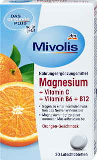 Magnezij + vitamin C + vitamin B6 i B12 pastile s okusom naranče, 30 kom. Mivolis