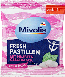 Mivolis Bonboni brez sladkorja z okusom malin za svež dah, s sladili Mivolis