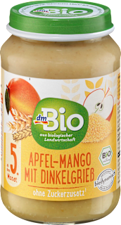 Mus jabłko-mango z kaszką orkiszową od 5. miesiąca życia, Demeter dmBio