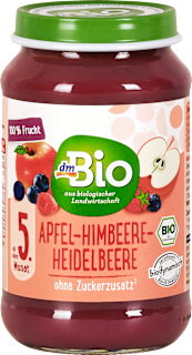 Bio bébidesszert alma málnával és áfonyával, 5. hónapos kortól dmBio