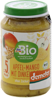 Omogeneizzato di mela e mango con semolino di farro dmBio