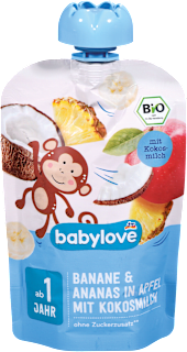 Bio sadna kašica z banano, ananasom, jabolkom in kokosovim mlekom babylove