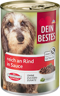 Nassfutter Hund reich an Rind in Sauce Dein Bestes