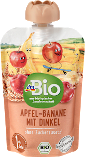 Bio sadna kašica iz jabolk in banan s polnozrnato piro, 12m+ dmBio